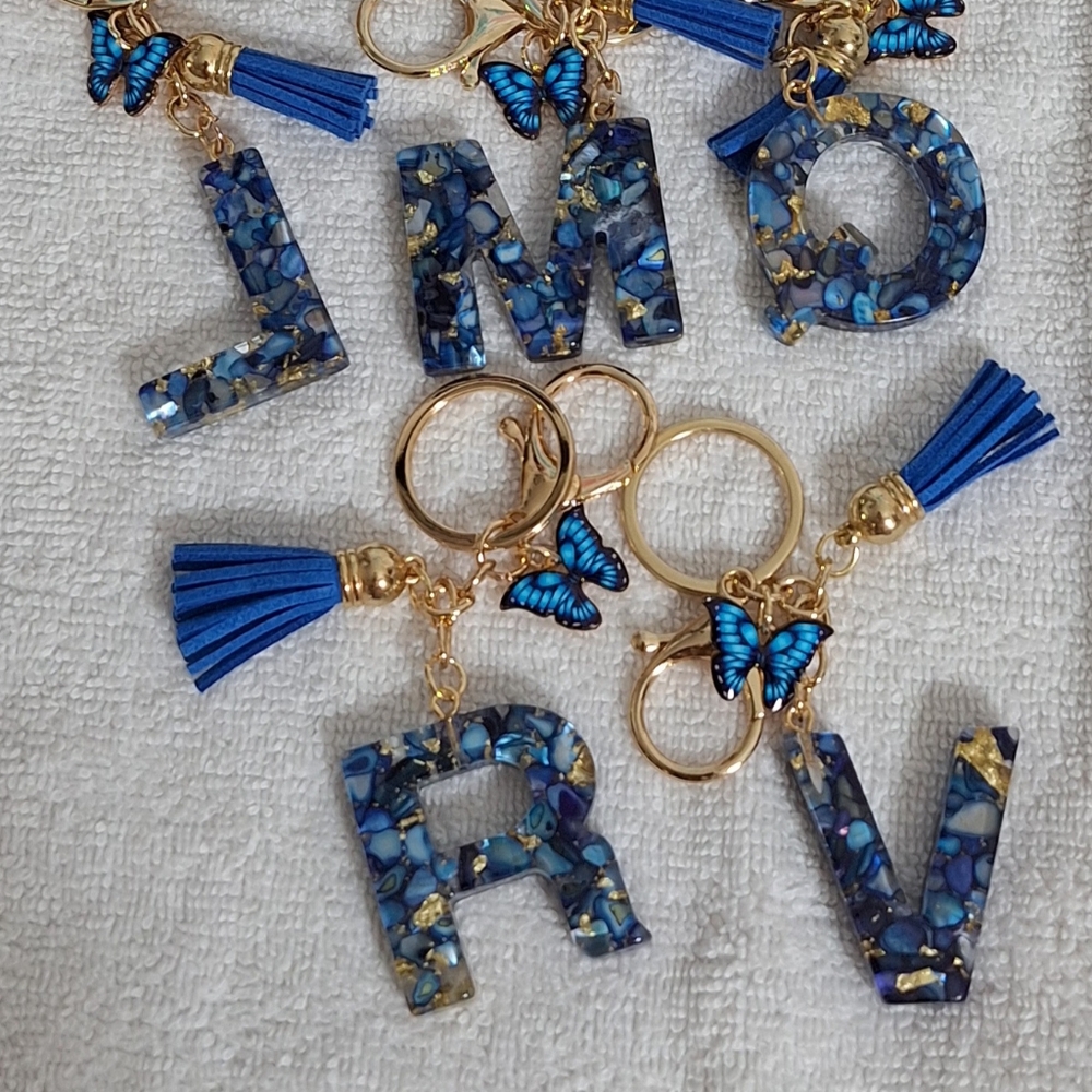 Choose 1 Sequins Alpha Keychain Blue/Silver 🦋 Tassels/Gold Chips ✨️PRICE FIRM✨️ - Picture 3 of 7